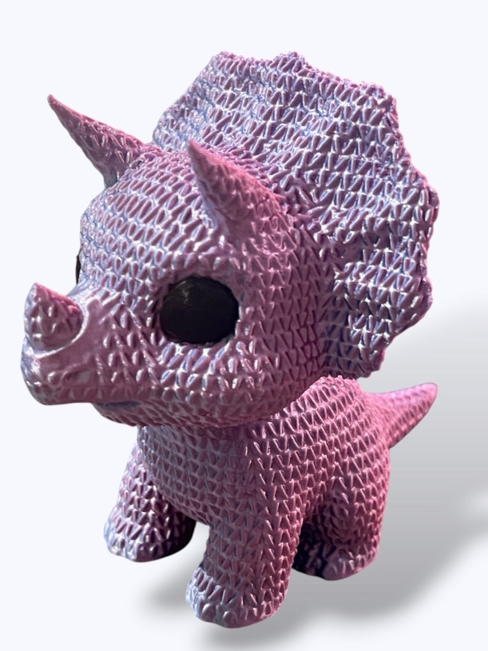 Hand Crafted 3d Knit Metallic Purple Triceratops